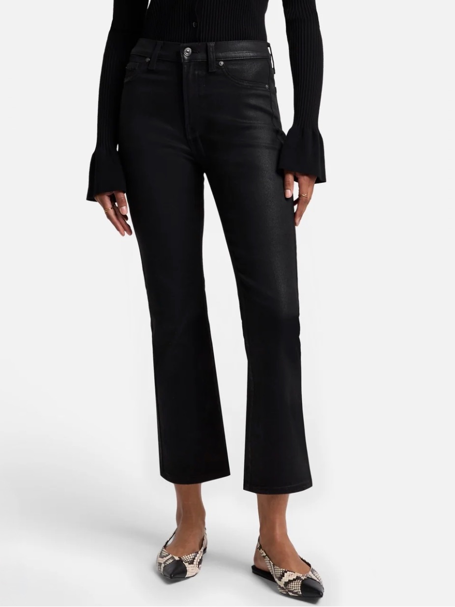 Nwt 7 For All Mankind High Waist Slim Kick Jeans In Coated Denim Black